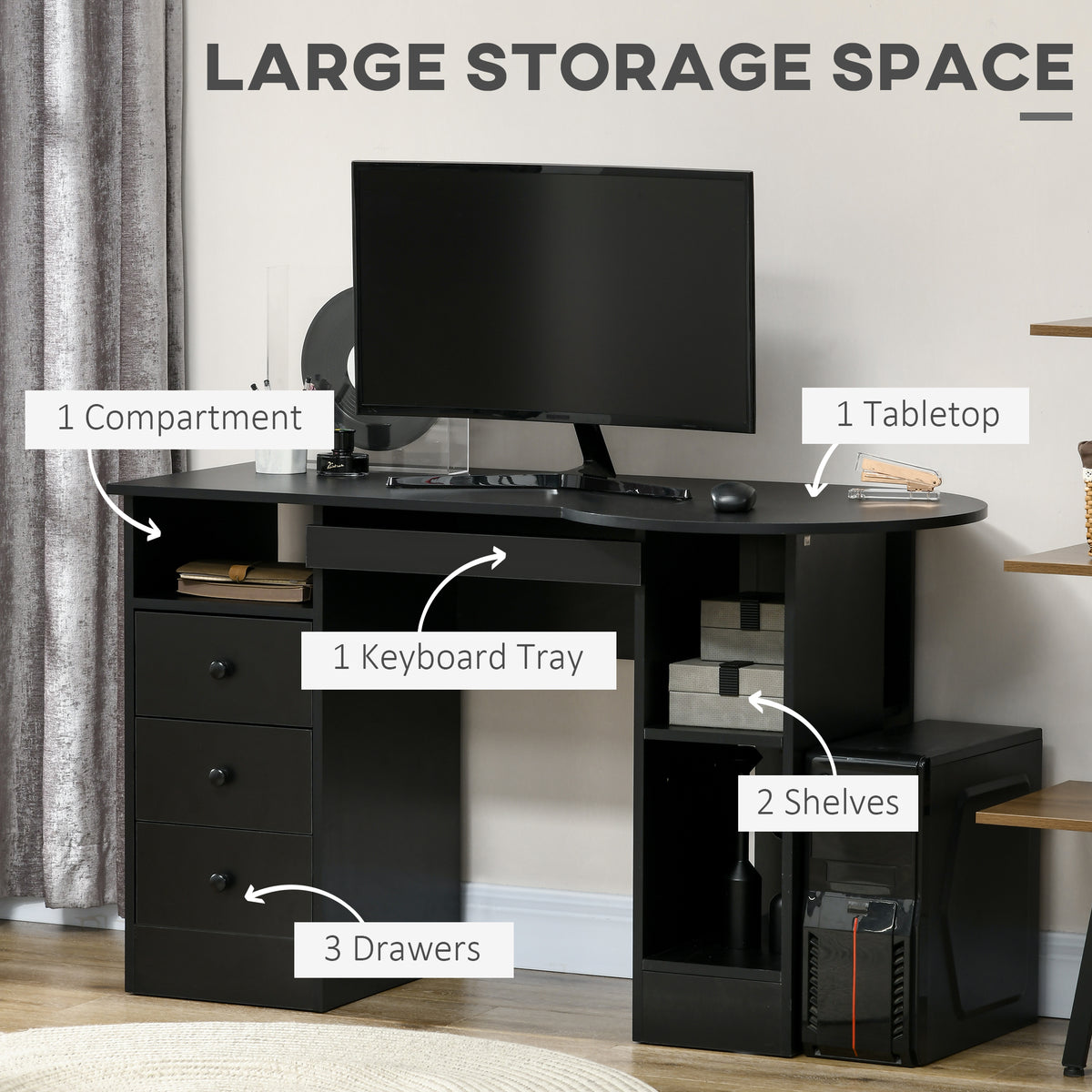 Computer Desk with Storage, Home Office Laptop Table with Shelves and Drawers – view 4