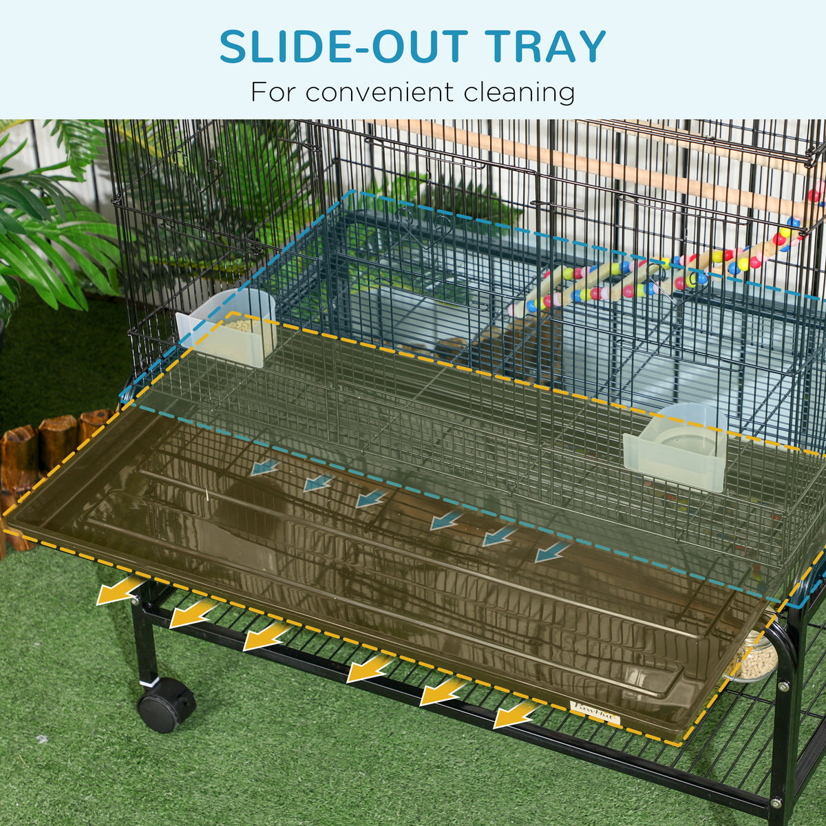 52" Bird Cage with Rolling Stand, Toys, for Budgies Canaries Black – view 5