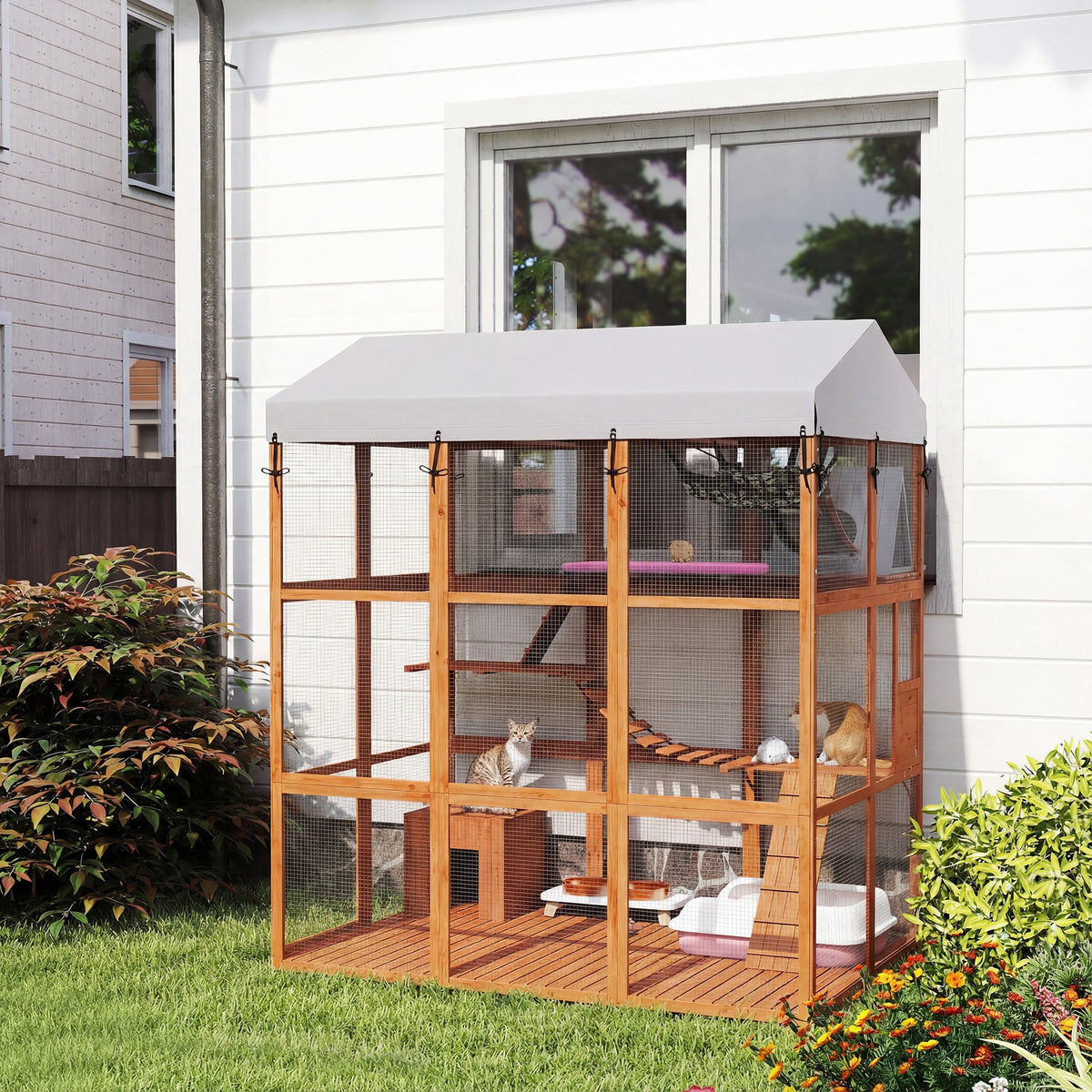 81"H Catio Outdoor with Floor to Prevent Escaping & Easy Cleaning, for 2-4 Cats Kittens, Grey – view 14