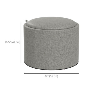 Round Coffee Table, End Table with Hidden Storage and Tray Top, Linen Upholstered Footrest for Living Room