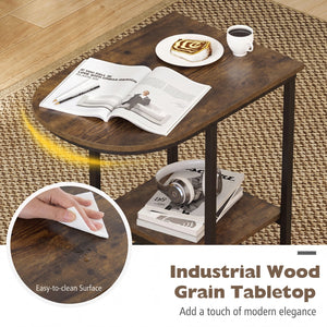 C-shaped Modern Sofa Side Table with Storage Shelf Faux and Marble Tabletop -Rustic Brown view 6