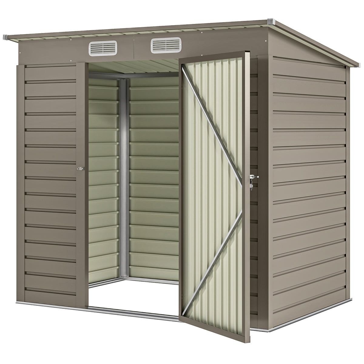 6 x 4FT Galvanized Garden Storage Shed, Metal Outdoor Shed with Double Doors and 2 Vents, Grey – view 8