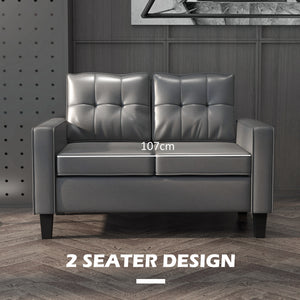 51" Double Sofa Couch, Upholstered PU Leather Loveseat with Armrests, Tufted Backrest, Cushion, Black – view 12