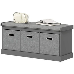 Shoe Storage Bench with Seat, Entryway Bench Seat with Cushion, 3 Fabric Drawers for Hallway, Dark Grey