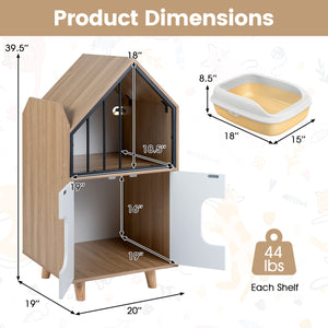 Cat Litter Box Enclosure with Shelf and 2 Doors Wooden House-Shaped for IndoorNatural view 5