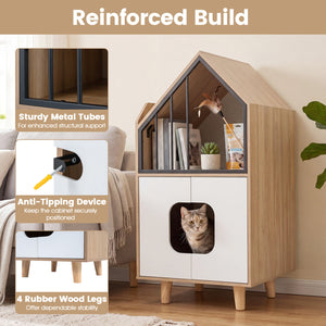 Cat Litter Box Enclosure with Shelf and 2 Doors Wooden House-Shaped for IndoorNatural view 8