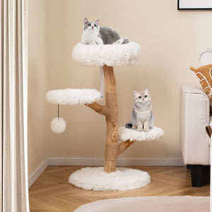 Cat Tree Solid Pear Wood with Perch and Natural Jute Scratching Posts-White view 2