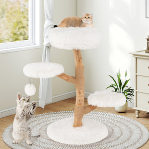 Cat Tree Solid Pear Wood with Perch and Natural Jute Scratching Posts-White view 3