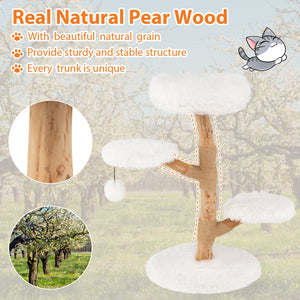 Cat Tree Solid Pear Wood with Perch and Natural Jute Scratching Posts-White view 6