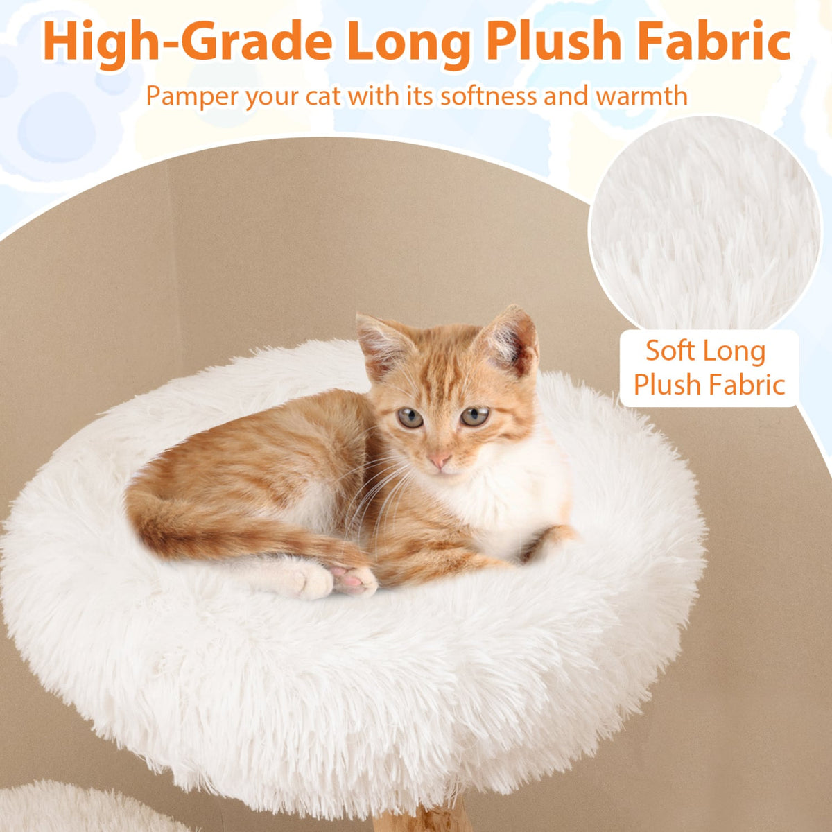 Cat Tree Solid Pear Wood with Perch and Natural Jute Scratching Posts-White view 9