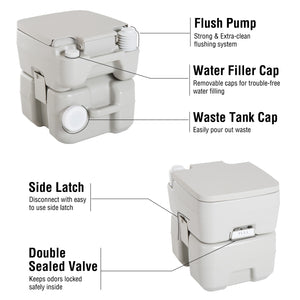 Outdoor Portable Travel Toilet Detachable Flushable Tank Easy to Use 3 Way Pistol for Camping Hiking Boating Roadtripping 5.3 Gallon (20L)