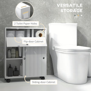 Bathroom Storage Cabinet, Bathroom Cabinet with 4 Rolling Wheels and Paper Holes, 20.5" x 6.75" x 26.5", White