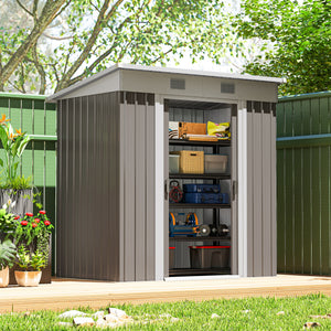 6' x 4' Outdoor Storage Shed, Metal Garden Tool Storage House Organizer with Lockable Sliding Doors and – view 14
