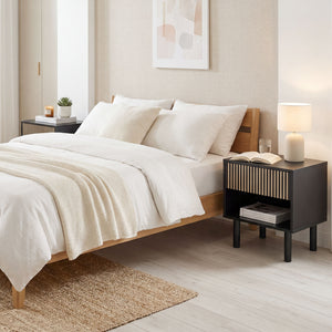 Modern Bedside Table with Drawer and Open Shelf, Sofa Side Table for Bedroom Living Room, Black