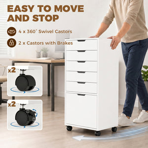 File Cabinet on Wheels Mobile Printer Stand with 6 Drawers for Home Office White
