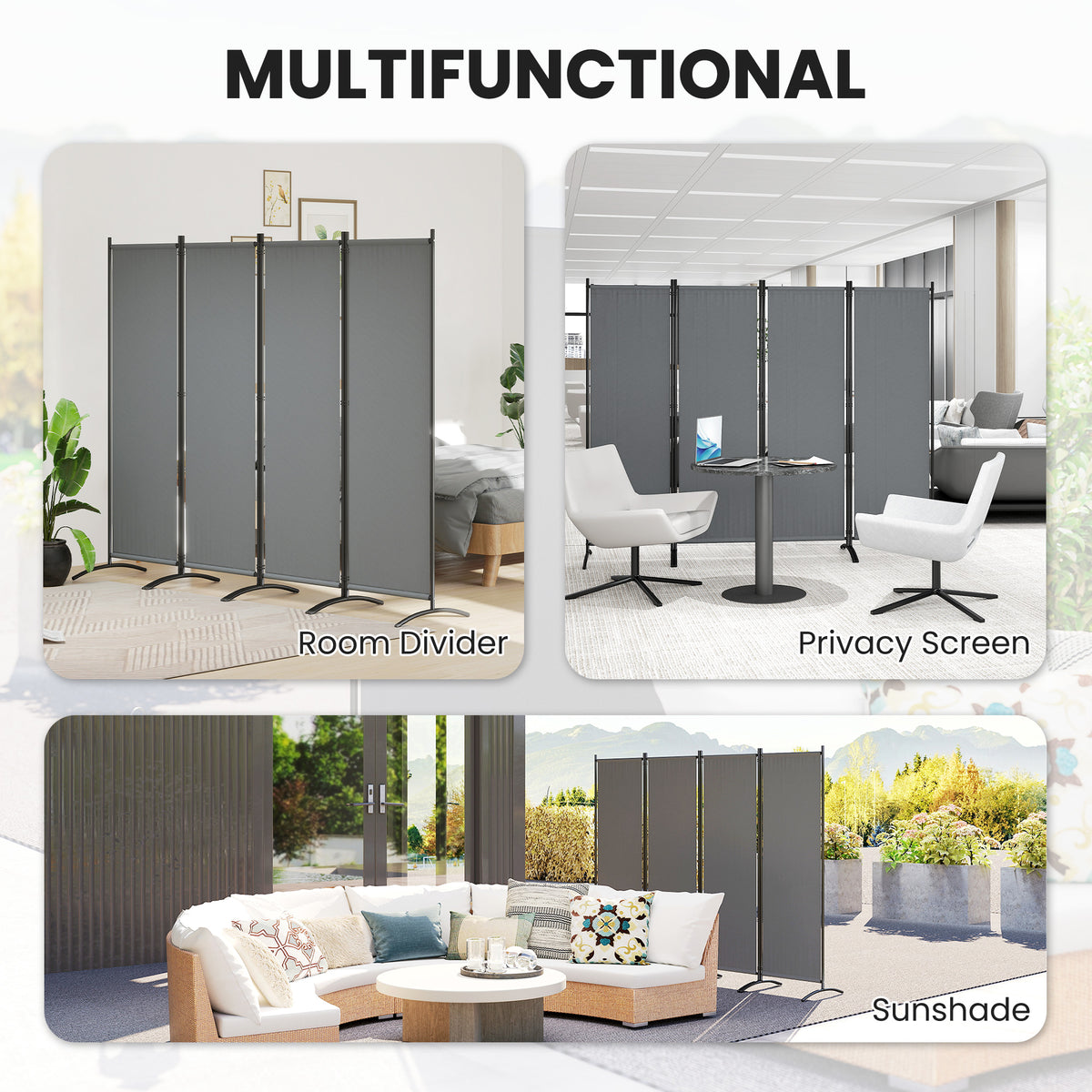 Folding Room Divider, Privacy Screen for Home Office Bedroom, 5.6FT Tall, Dark Grey – view 3
