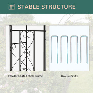 7.6FT Metal Garden Arch with Gate, Garden Arbor Trellis for Climbing Plants, Roses, Vines, Wedding Arch, Black