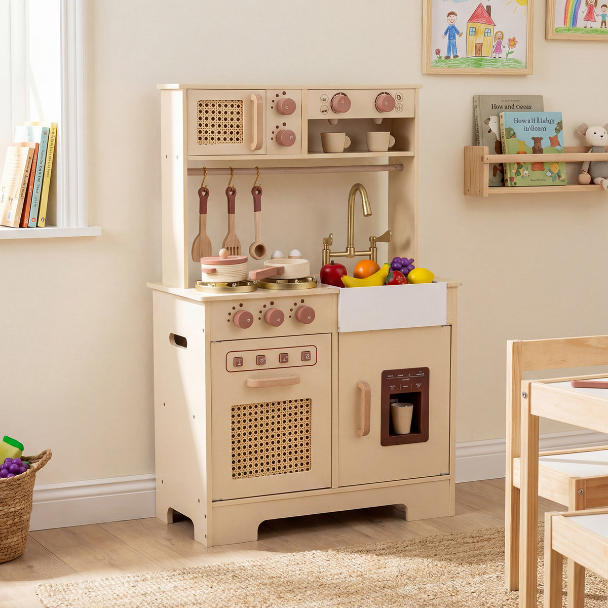 Chef Pretend Play Kitchen for Kids with Realistic Lights and Sounds-Yellow view 3