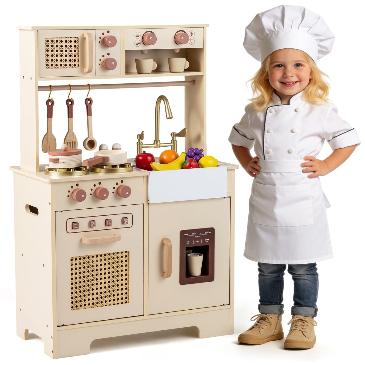 Chef Pretend Play Kitchen for Kids with Realistic Lights and Sounds-Yellow view 4
