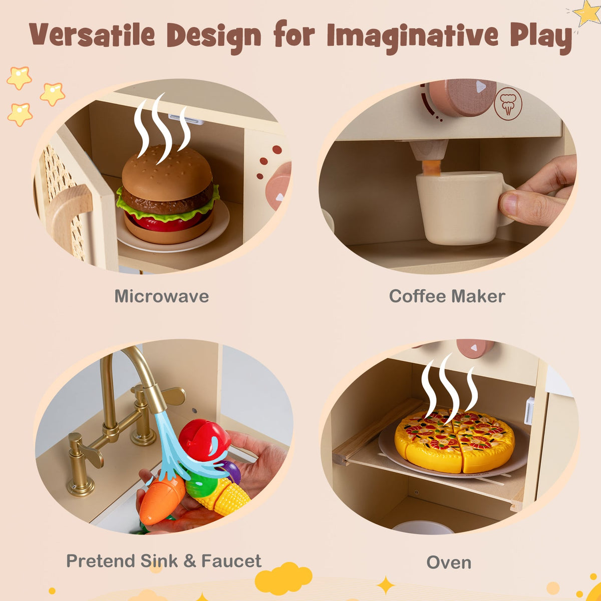 Chef Pretend Play Kitchen for Kids with Realistic Lights and Sounds-Yellow view 8