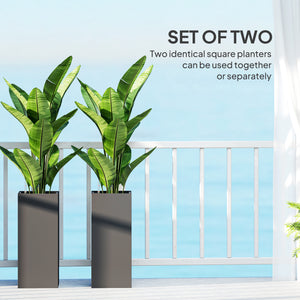 2 Pack Planter Box, 26 Inch Plastic Flower Pots with Water Level Indicator, Drainage Hole and Drain Plug, Dark Grey