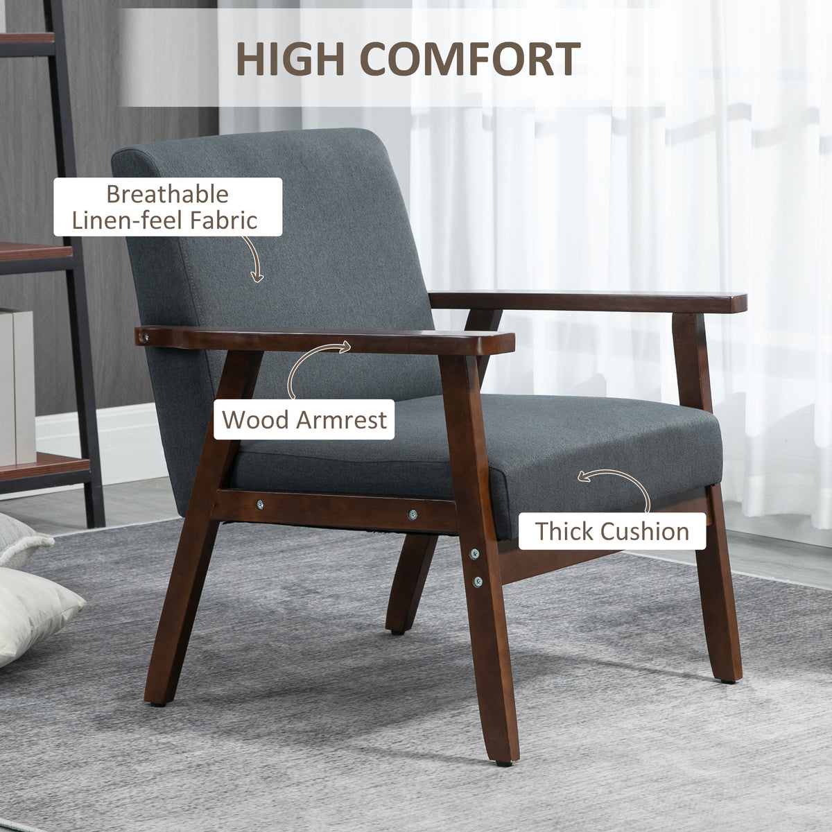 Accent Chairs with Cushioned Seat, Upholstered Linen-Feel Armchair with Adjustable Feet for Bedroom – view 11