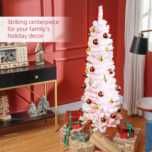 6ft Flocked Christmas Tree, Pencil Christmas Tree with Realistic Branch Tips, Folding Metal Stand, Green – view 52