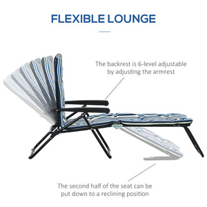 Foldable Lounge Chair, Reclining Patio Sun Lounger with 6-Position Adjustable Back, Blue and White