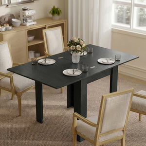 55" Extendable Dining Table for 4-6, Kitchen Table with Steel Slides and Felt Pads for Small Spaces, Black – view 7