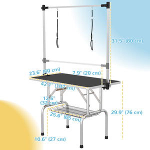 Adjustable Dog Grooming Table with 2 Safety Slings, Storage Basket, Black – view 2
