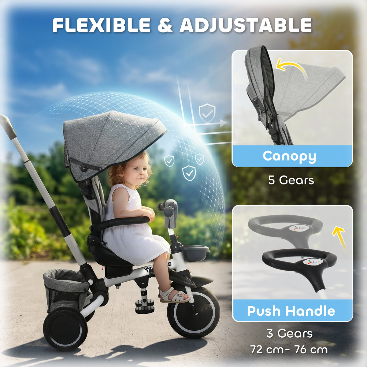 Aosom Tricycle for Toddler 6-in-1 Kids Trike, Foldable Converts Stroller to Baby Push Bike, Adjustable Backrest with Detachable Guardrail & Handle, Brake for 1-4 Years Old