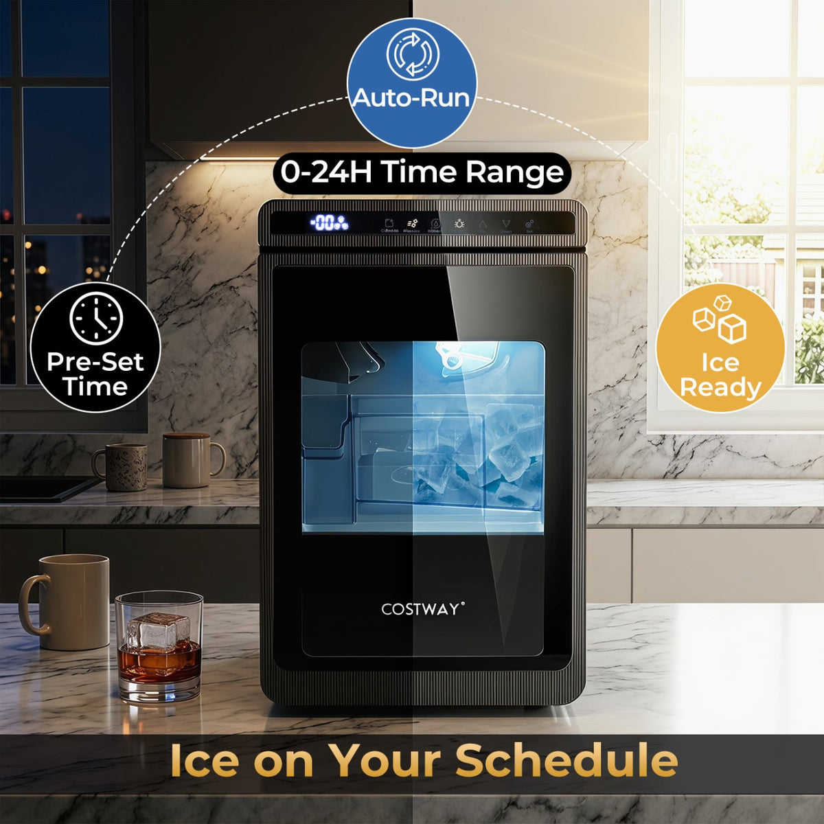 Clear Ice Cube Maker Countertop 1.6 Inches Large Square Ice Cubes-Silver view 6