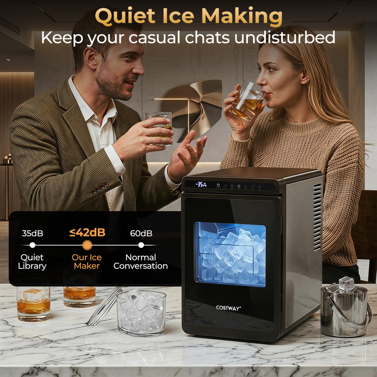 Clear Ice Cube Maker Countertop 1.6 Inches Large Square Ice Cubes-Silver view 8