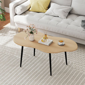 Cloud Shape Coffee Table 39.5 inch Irregular Center Table with Metal Frame-Natural view 2