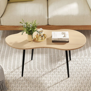Cloud Shape Coffee Table 39.5 inch Irregular Center Table with Metal Frame-Natural view 3