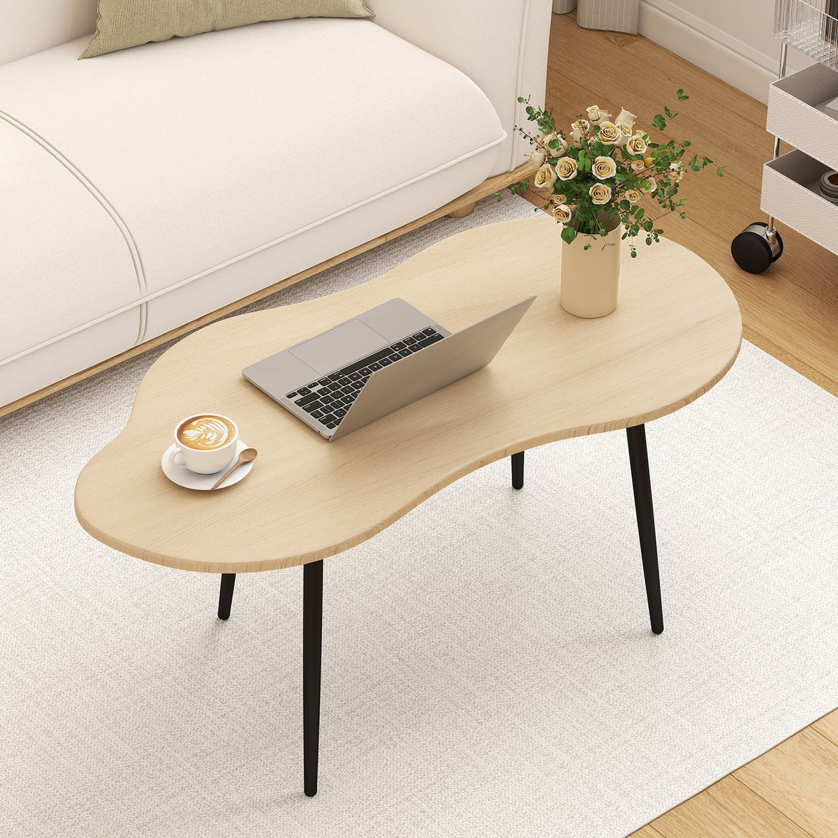 Cloud Shape Coffee Table 39.5 inch Irregular Center Table with Metal Frame-Natural view 6
