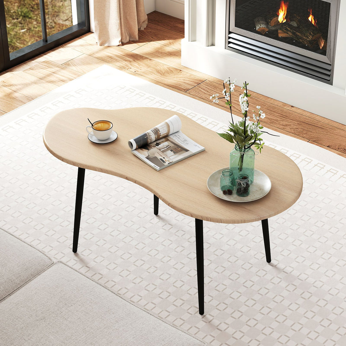 Cloud Shape Coffee Table 39.5 inch Irregular Center Table with Metal Frame-Natural view 7