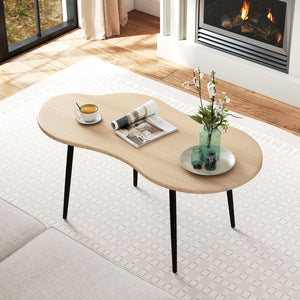 Cloud Shape Coffee Table 39.5 inch Irregular Center Table with Metal Frame-Natural view 7