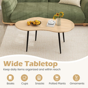 Cloud Shape Coffee Table 39.5 inch Irregular Center Table with Metal Frame-Natural view 8