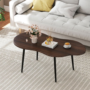 Cloud Shape Coffee Table 39.5 inch Irregular Center Table with Metal Frame-Walnut view 2