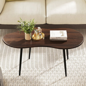 Cloud Shape Coffee Table 39.5 inch Irregular Center Table with Metal Frame-Walnut view 3