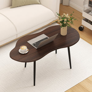 Cloud Shape Coffee Table 39.5 inch Irregular Center Table with Metal Frame-Walnut view 6
