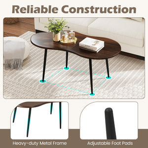 Cloud Shape Coffee Table 39.5 inch Irregular Center Table with Metal Frame-Walnut view 9