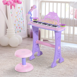 Qaba Kids Piano Electronic Keyboard Instrument with Microphone and Stool 32 Keys Musical Toy Organ Educational Gift for Children Pink