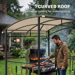 7' x 5' BBQ Grill Gazebo Tent, Garden Grill Canopy with Steel Frame and Hooks, Outdoor Sun Shade, Grey – view 20