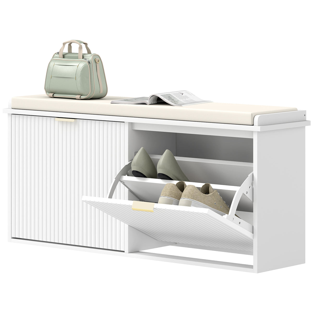 Entryway Bench with Padded Seat and Flip-Drawers, Holds up to 265lbs – view 8