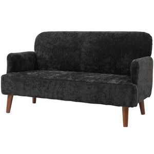 Velvet Feel Fabric 2 Seater Sofa, Small Sofa Loveseat with 8.3" Thick Padding and Wood Legs, Black