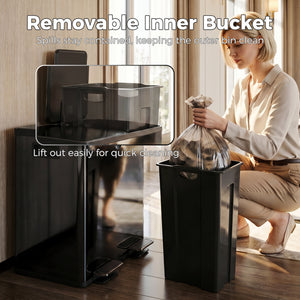 Garbage Bin, Soft-Close Trash Can with Foot Pedal, 2x5 Gal (2x20 L) Garbage Can with Removable Inner Buckets, Black