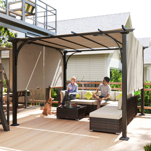 10' x 10' Outdoor Pergola Patio Gazebo Canopy Sun Shelter, Steel Frame, Beige – view 7
