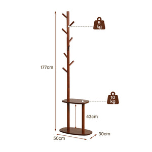 Coat Rack with 8 Rubber Wood Hooks and 2 Storage Shelves-Walnut view 5